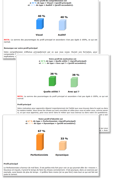 Exemple de résultats du test des 7 profils d'apprentissage